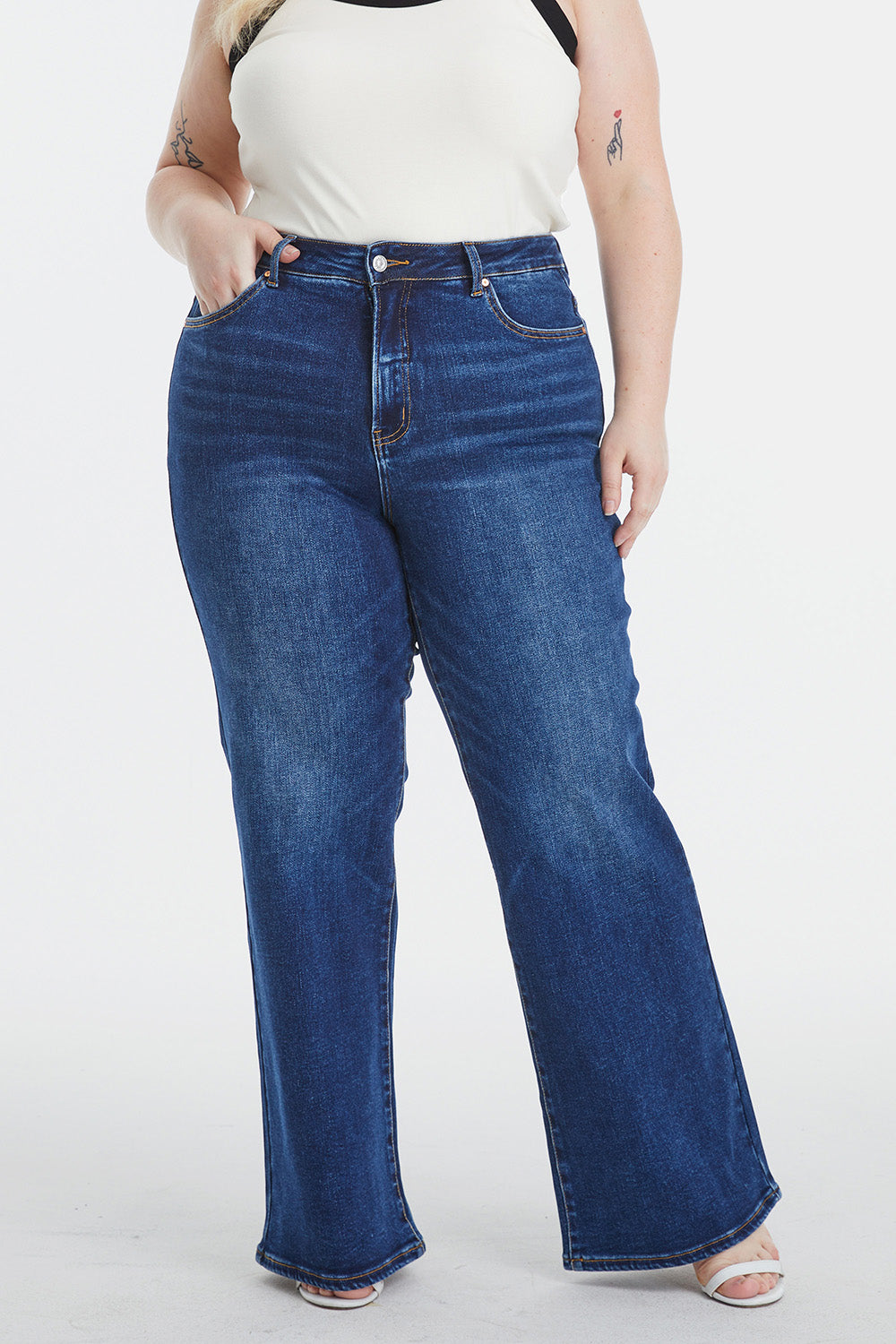 Dark-Wash High Waist Wide Leg Jeans