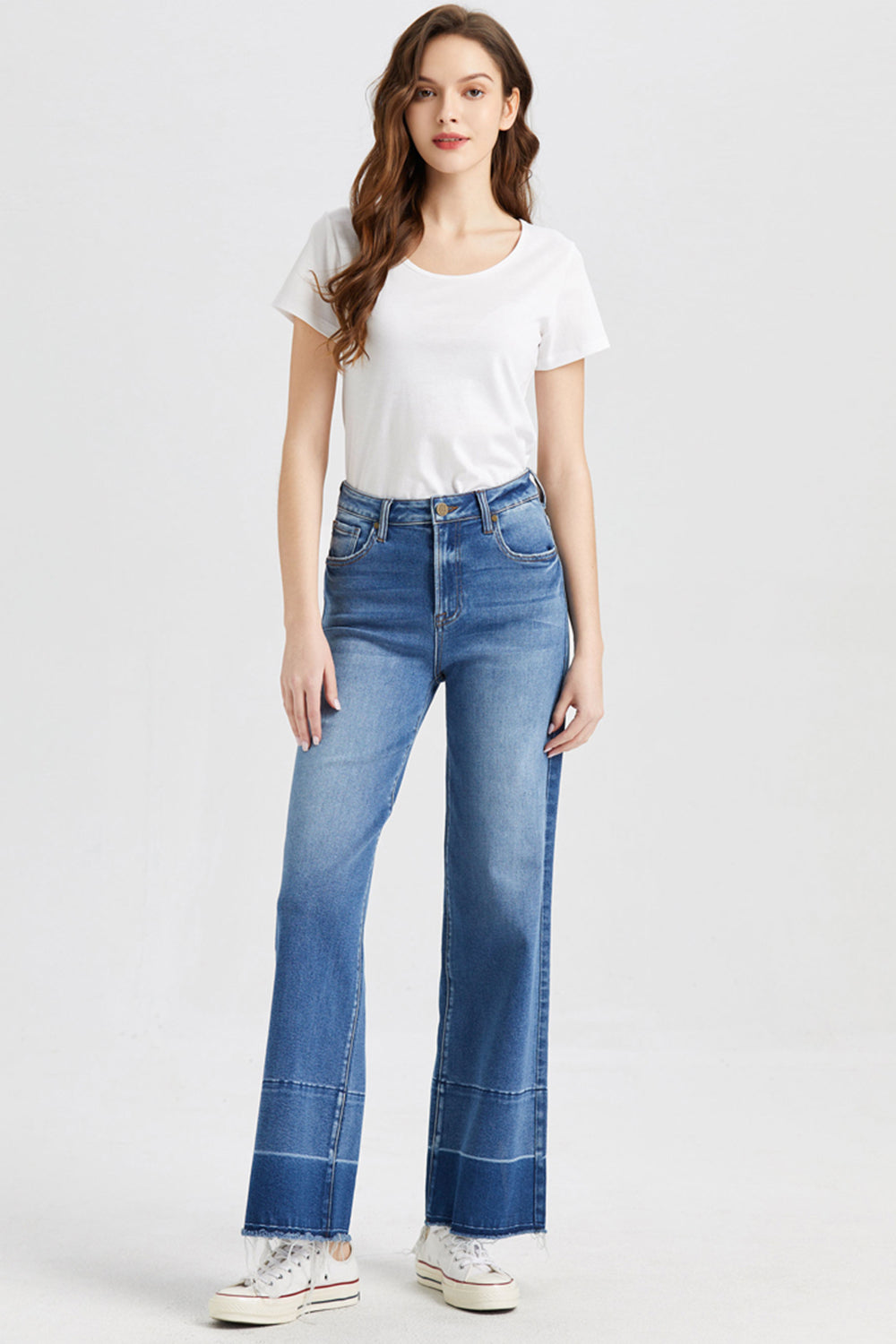 Contrast High Waist Wide Leg Jeans