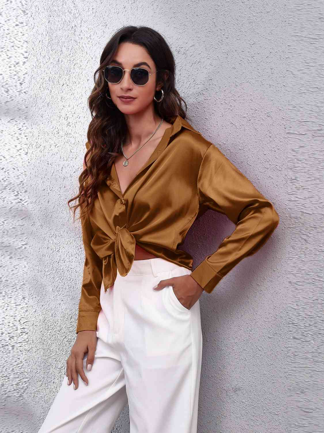 Satin Button Front Shirt