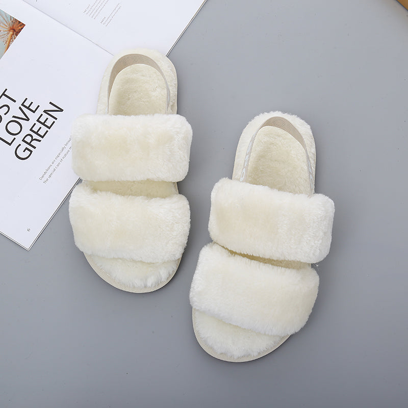 Faux Furry Open Toe Slippers