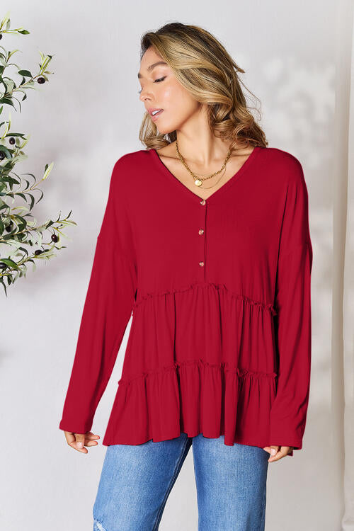 Long Sleeve Ruffle Hem Blouse