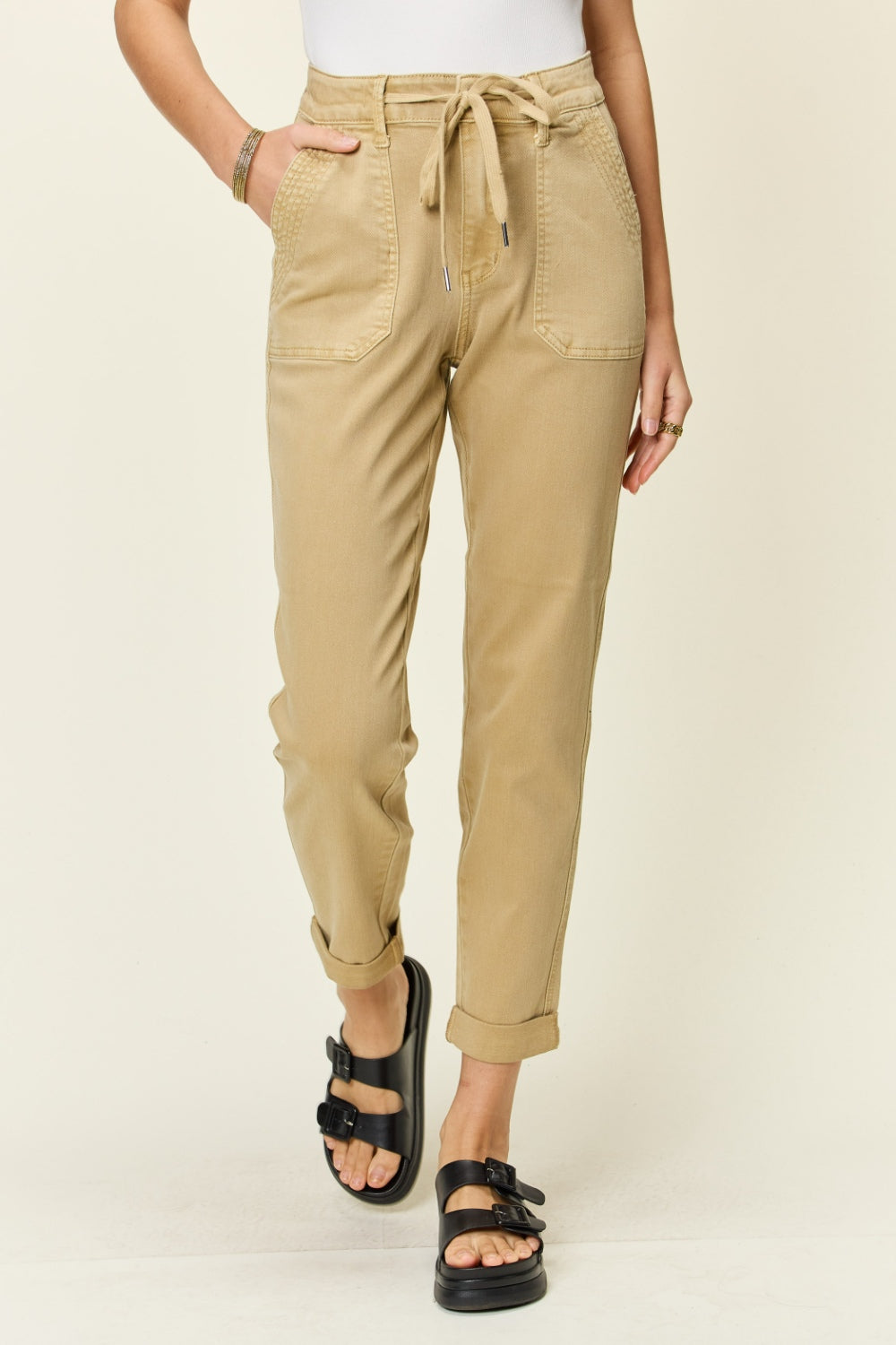 Khaki High Waist Jogger Jeans