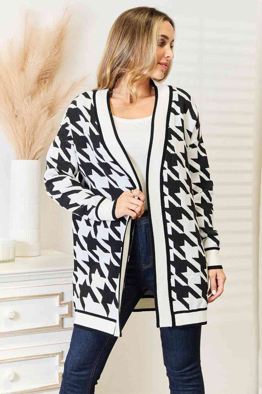 Houndstooth Open Front Cardigan