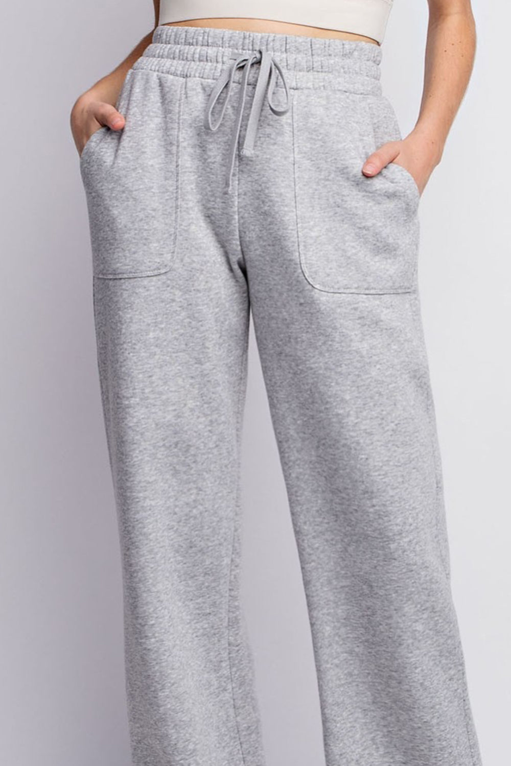 Grey Drawstring Straight Leg Slit Sweatpants