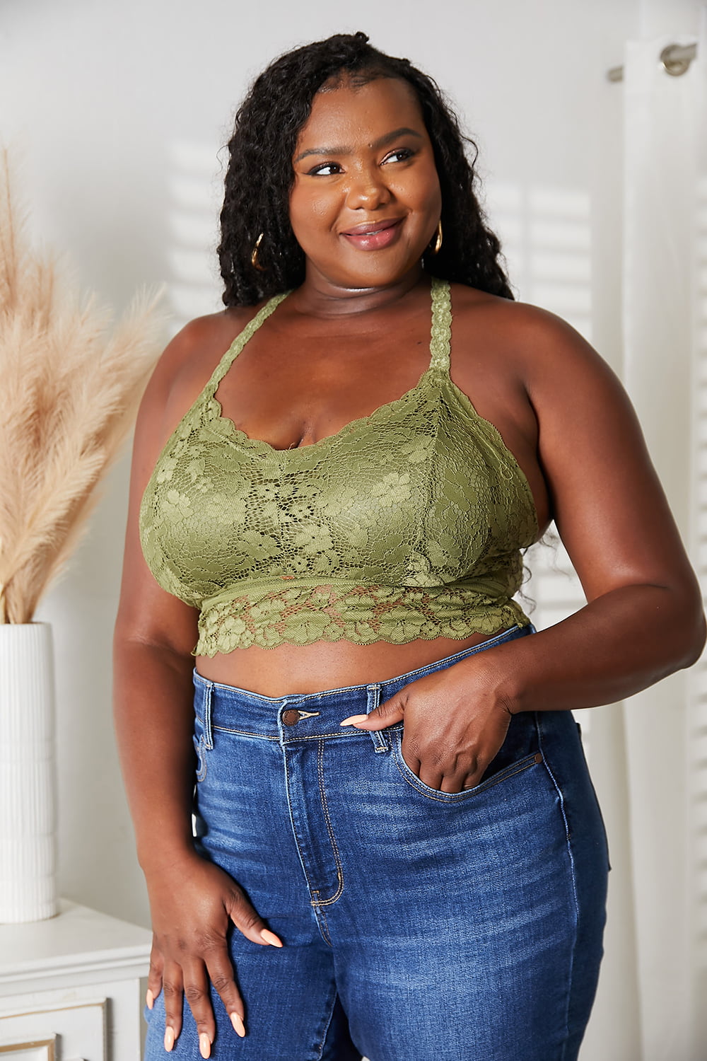 Lace Olive Criss-Cross Bralette