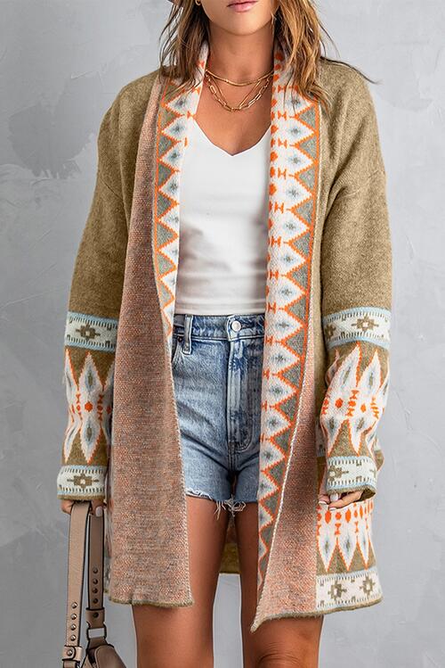 Geometric Print Accent Cardigan