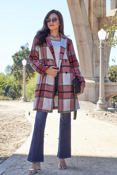 Plaid Button Lapel Collar Jacket