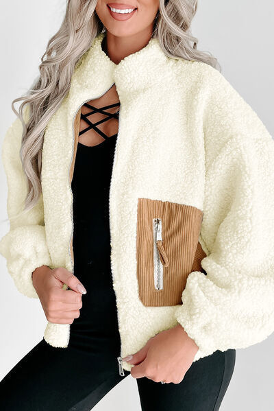 Oversized Contrast Detail Teddy Jacket