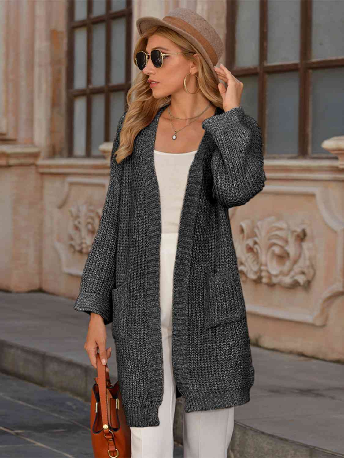 Open Front Ribbed-Knit Cardigan