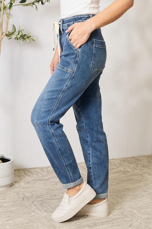 High Waist Drawstring Denim Jeans