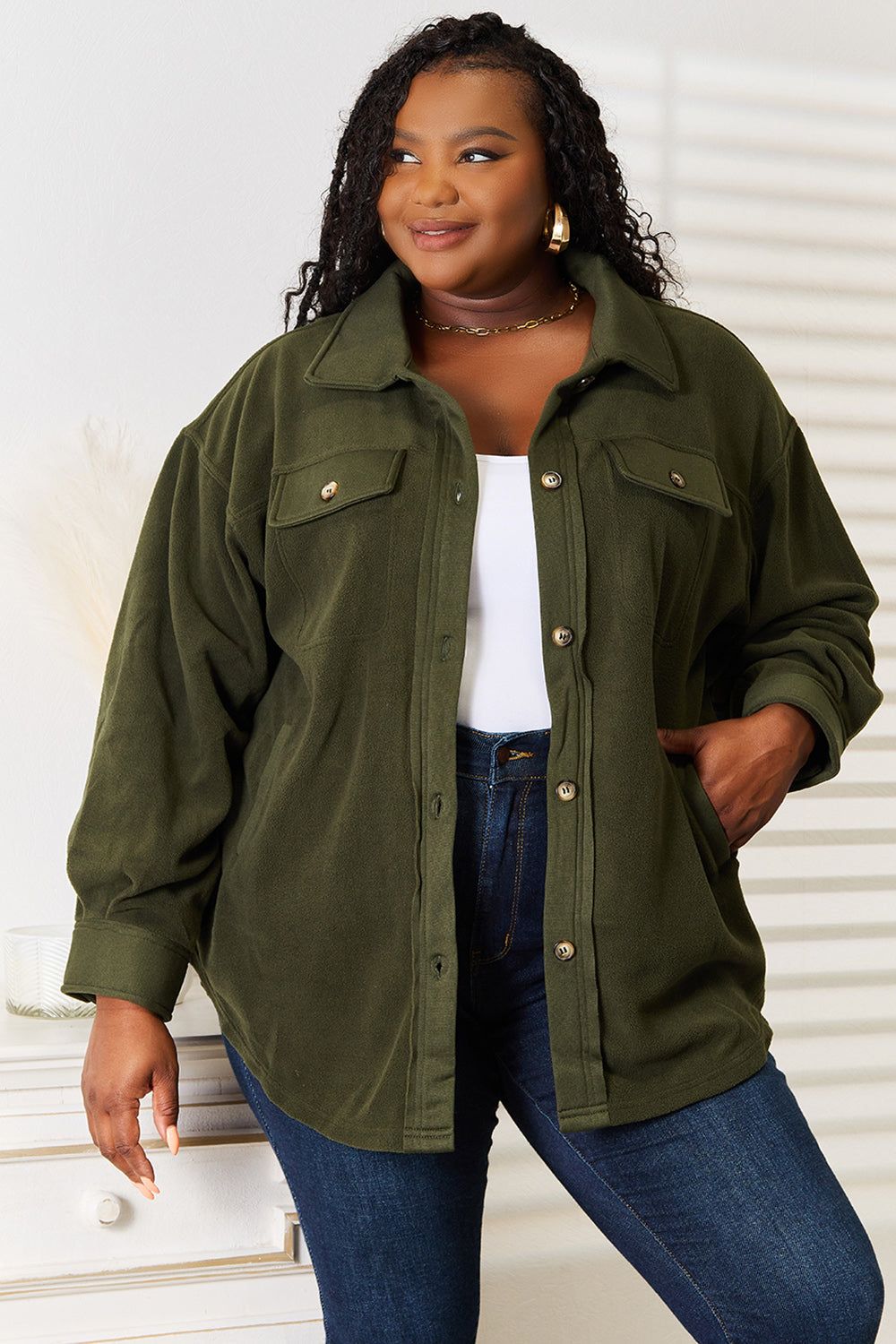 Army Green Casual Button Front Jacket