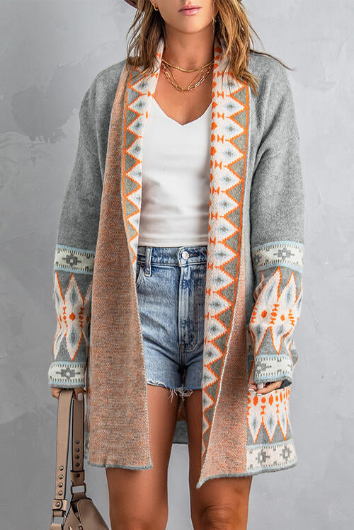 Geometric Print Accent Cardigan