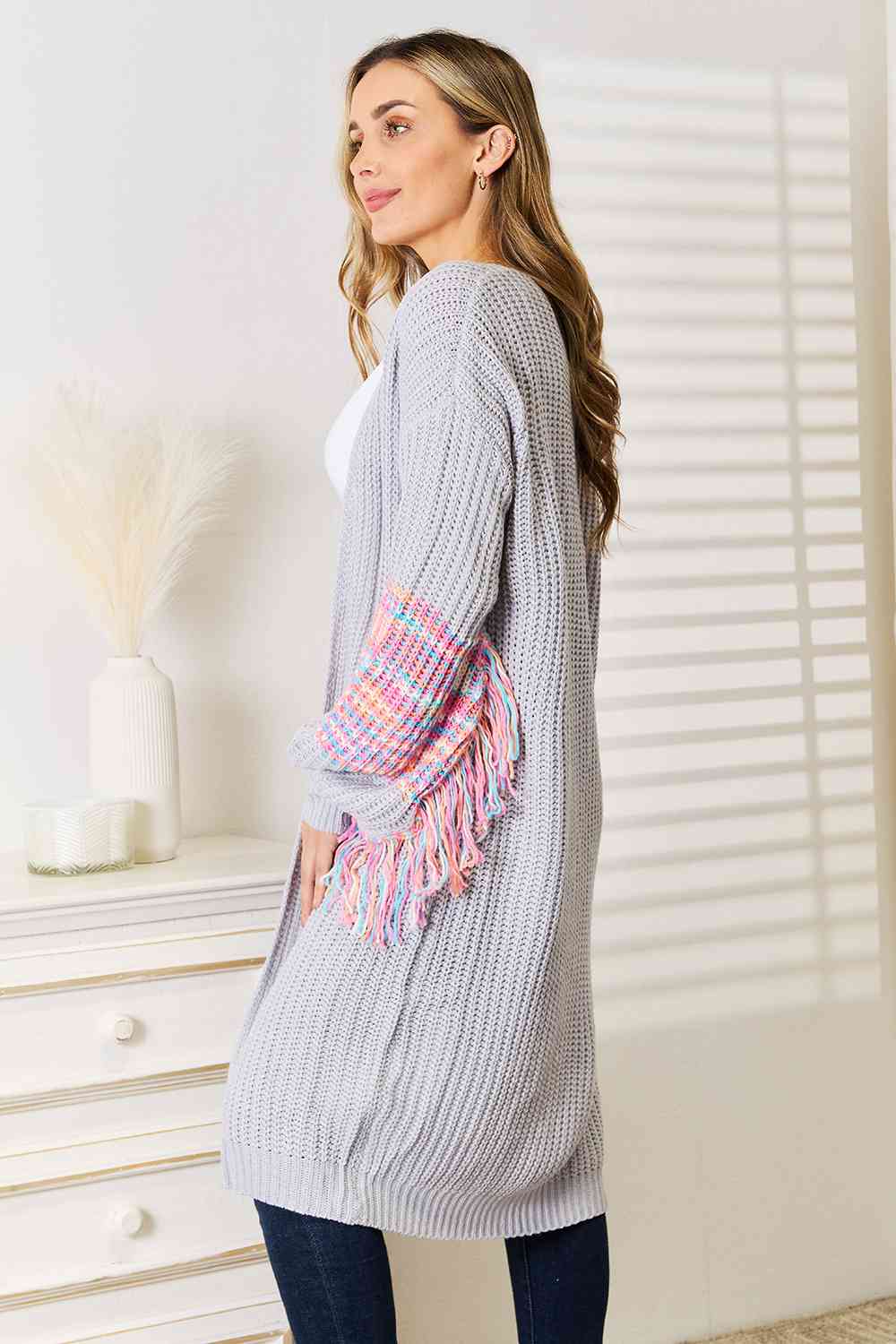 Fringe Sleeve Knit Cardigan