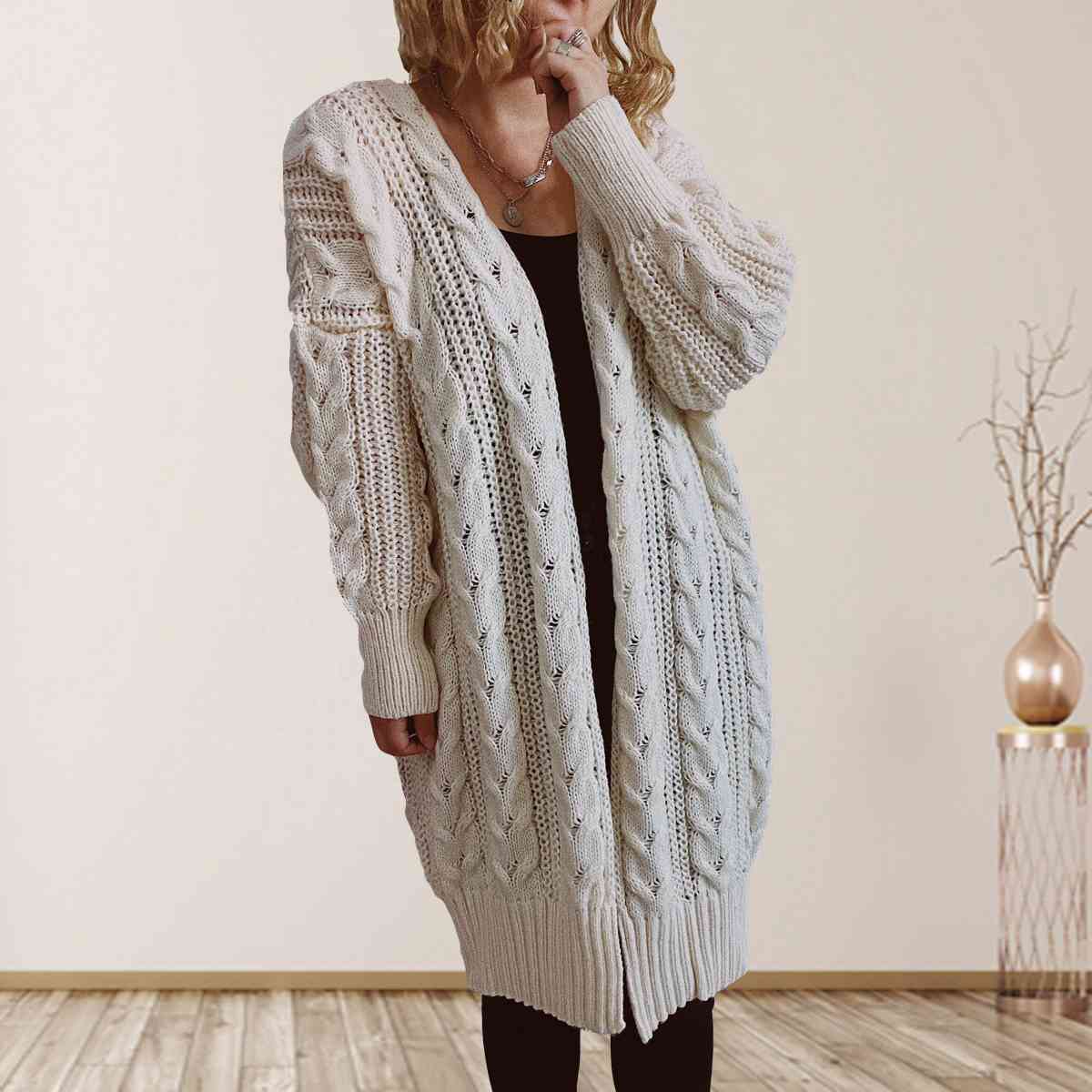 Cable-Knit Open Front Cardigan