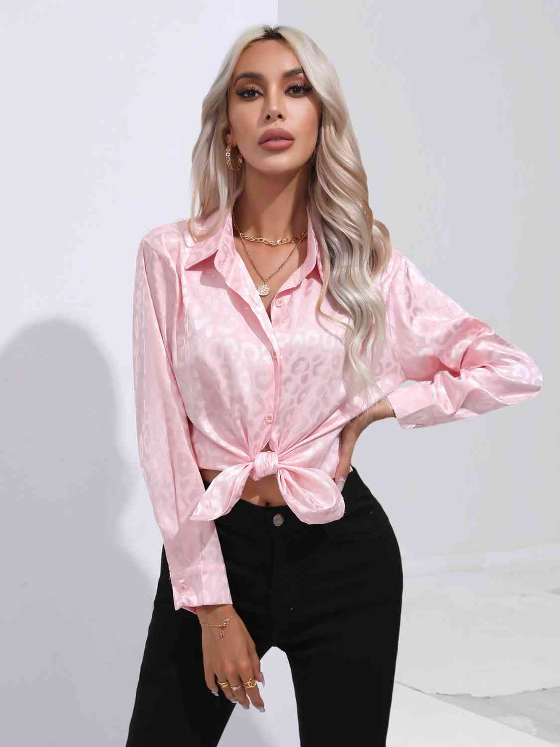 Contrast Print Satin Shirt