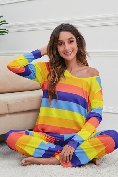 Striped Top and Drawstring Pants Lounge Set