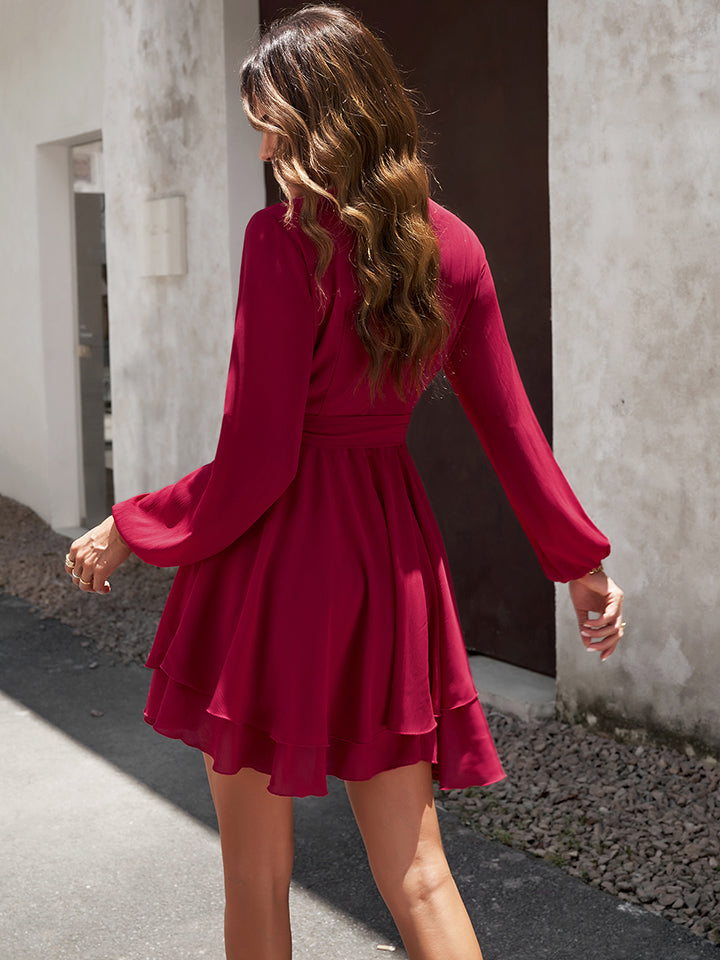 Surplice Neck Tie Waist Mini Dress