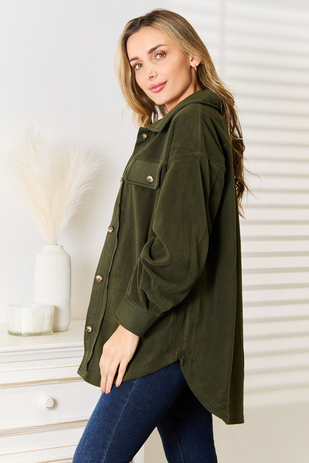 Army Green Casual Button Front Jacket