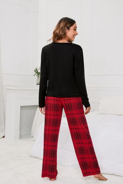 Long Sleeve Top & Plaid Pants Lounge Set