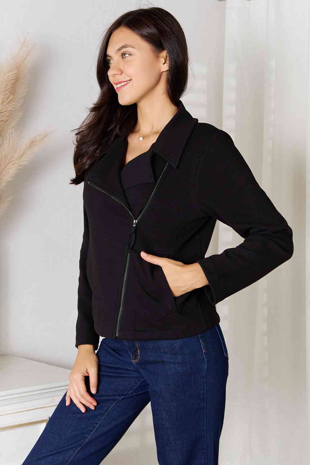 Asymmetrical Collar Zip-Up Jacket