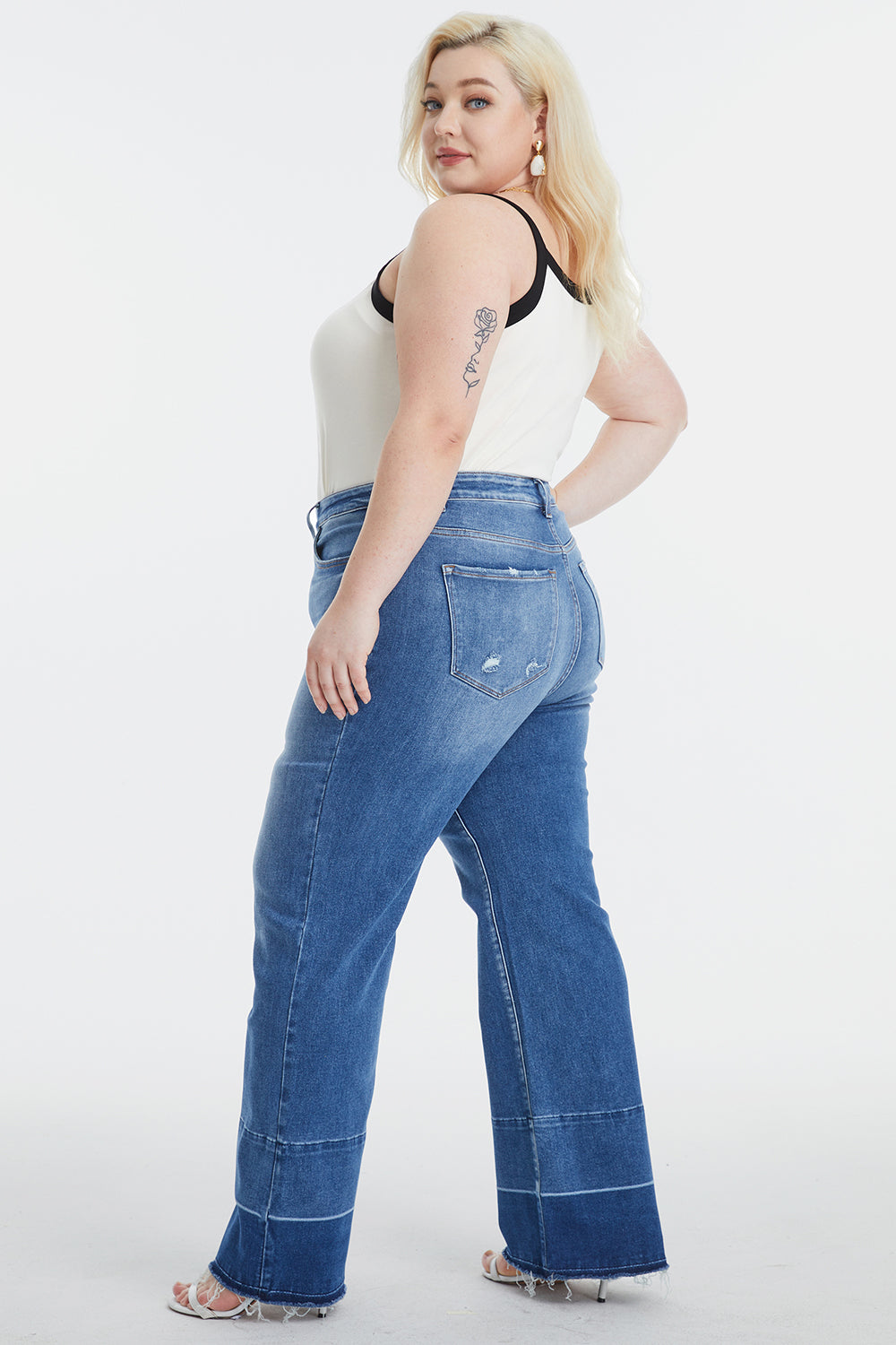 Contrast High Waist Wide Leg Jeans