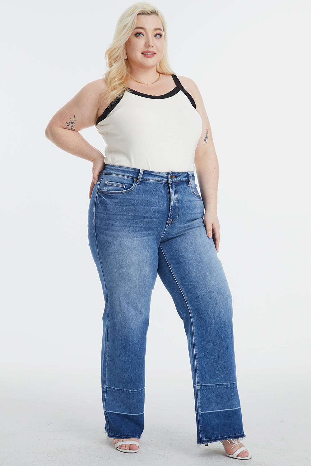 Contrast High Waist Wide Leg Jeans