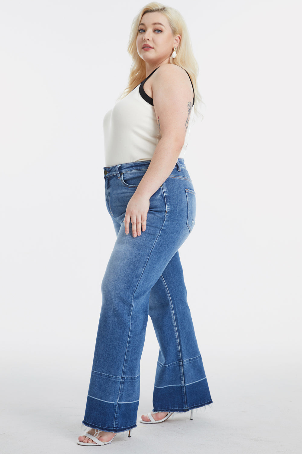 Contrast High Waist Wide Leg Jeans