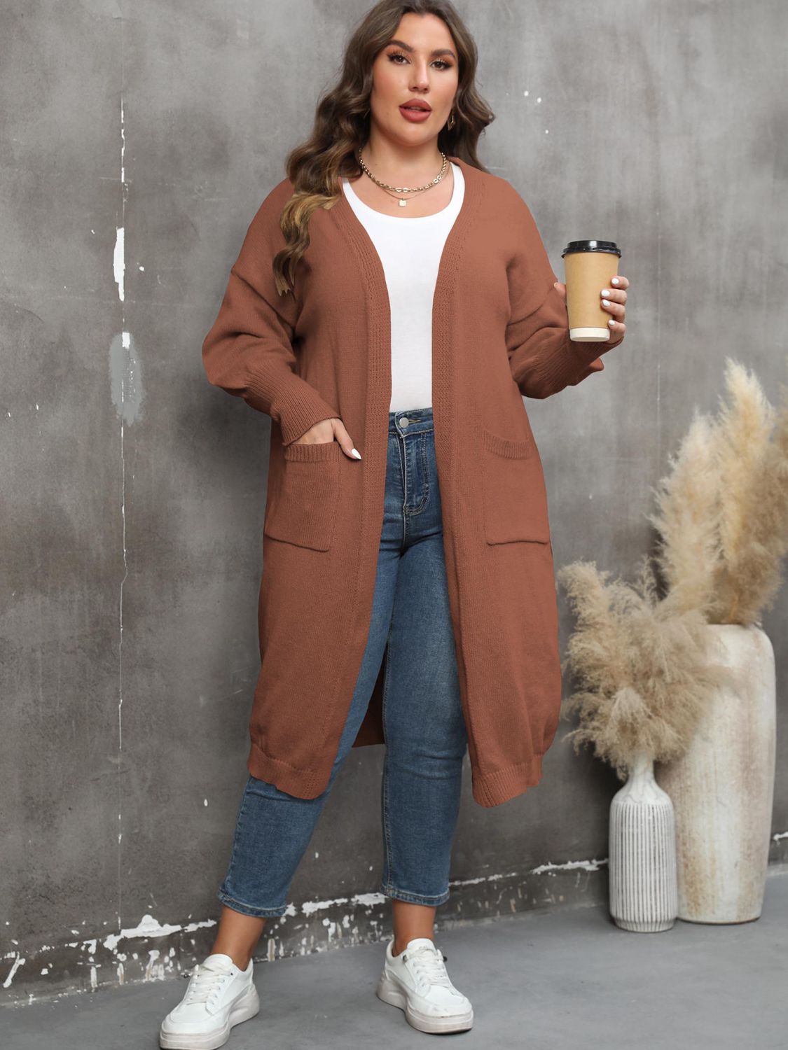 Solid Long Sleeve Pocketed Cardigan