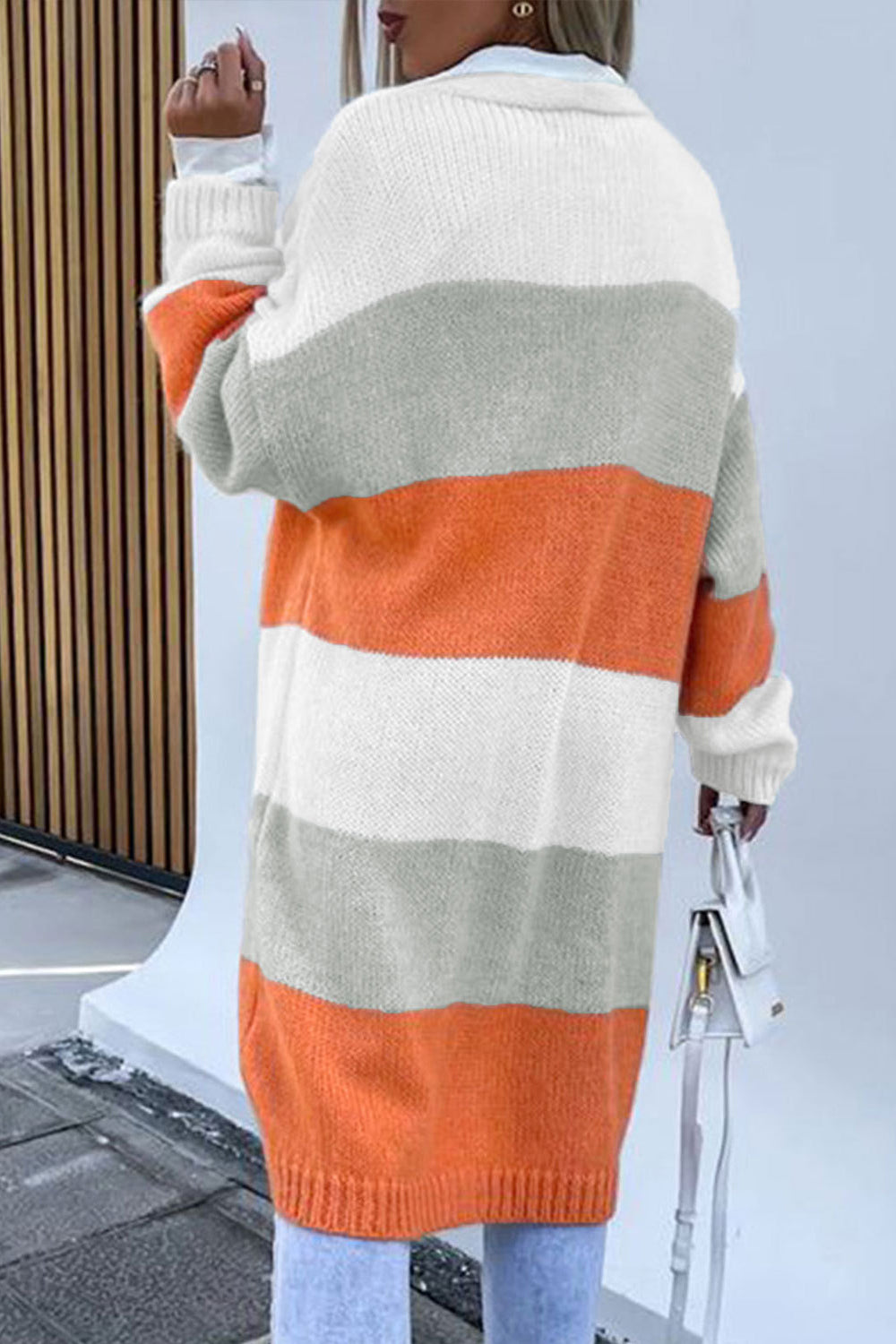 Trio Color Block Open Front Cardigan