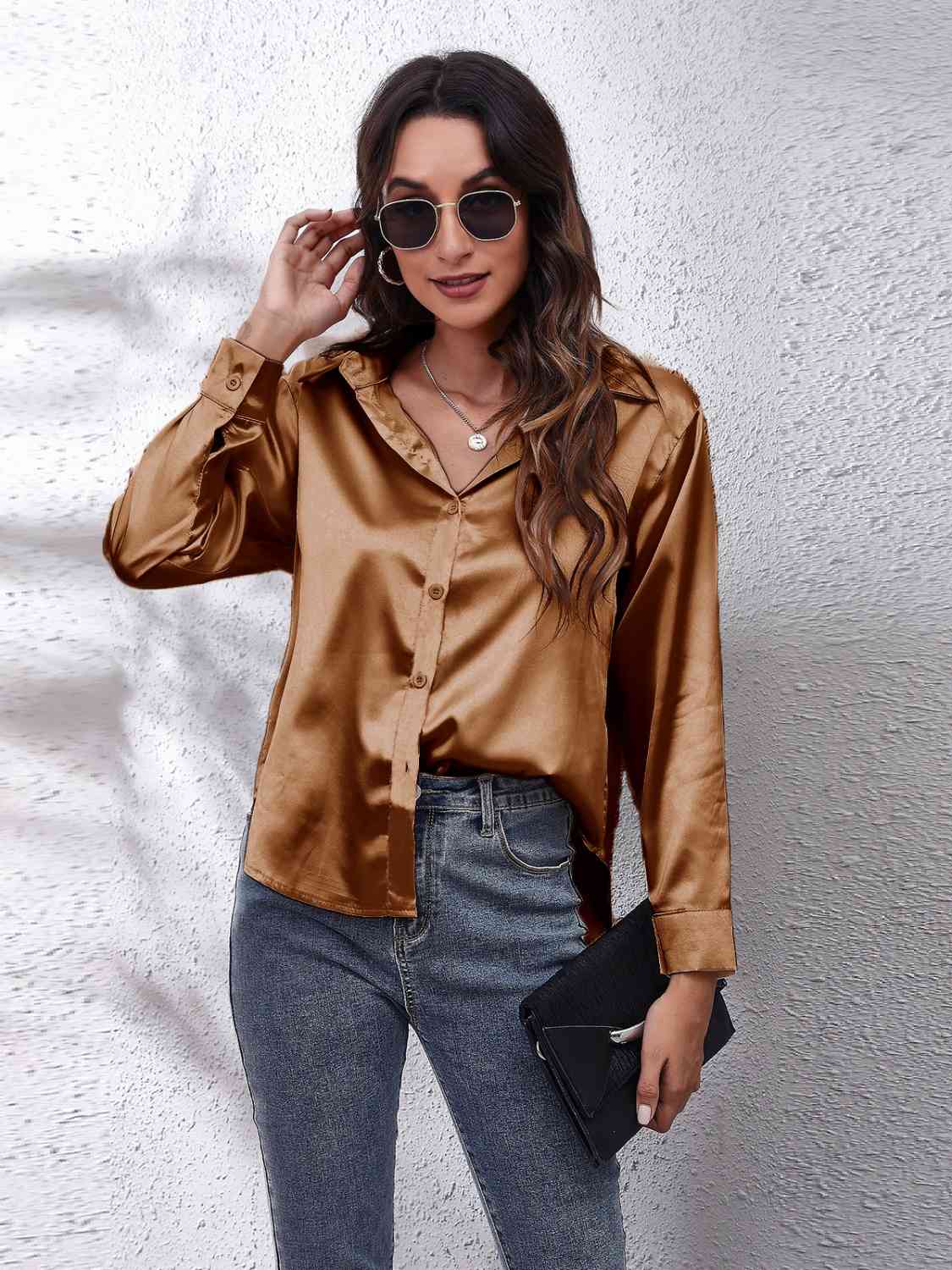 Satin Button Front Shirt