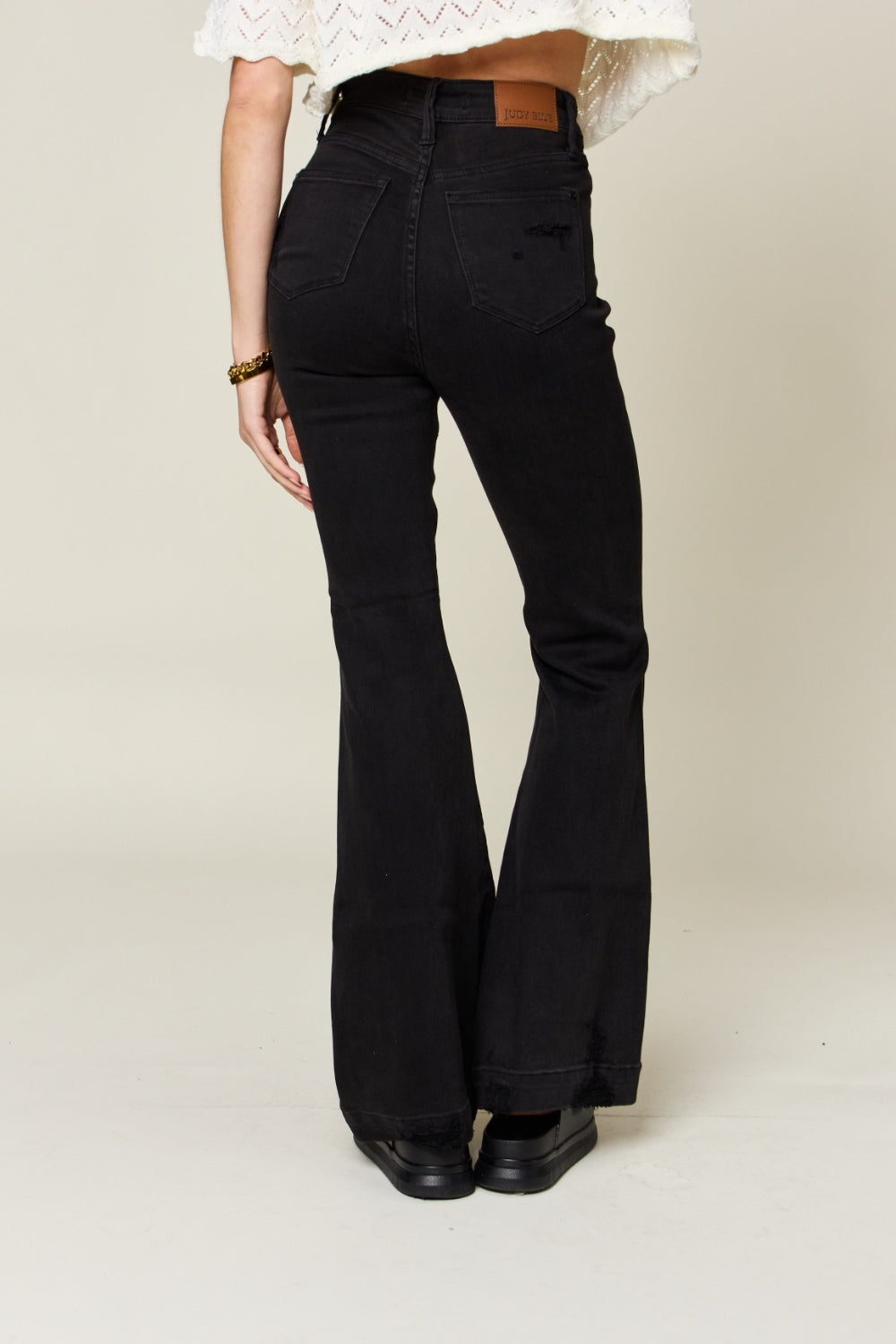 High Waist Distressed Flare Black Jeans