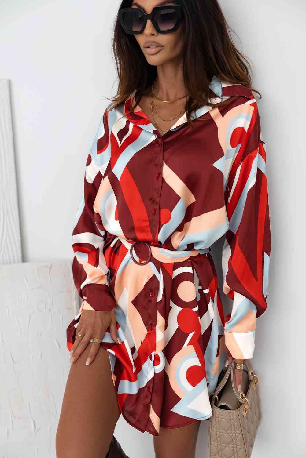 Multi-Color Print Drop Shoulder Shirt Dress