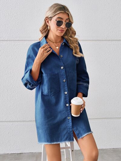 Raw Hem Denim Mini Dress