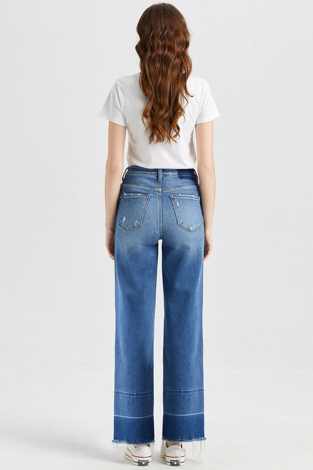 Contrast High Waist Wide Leg Jeans