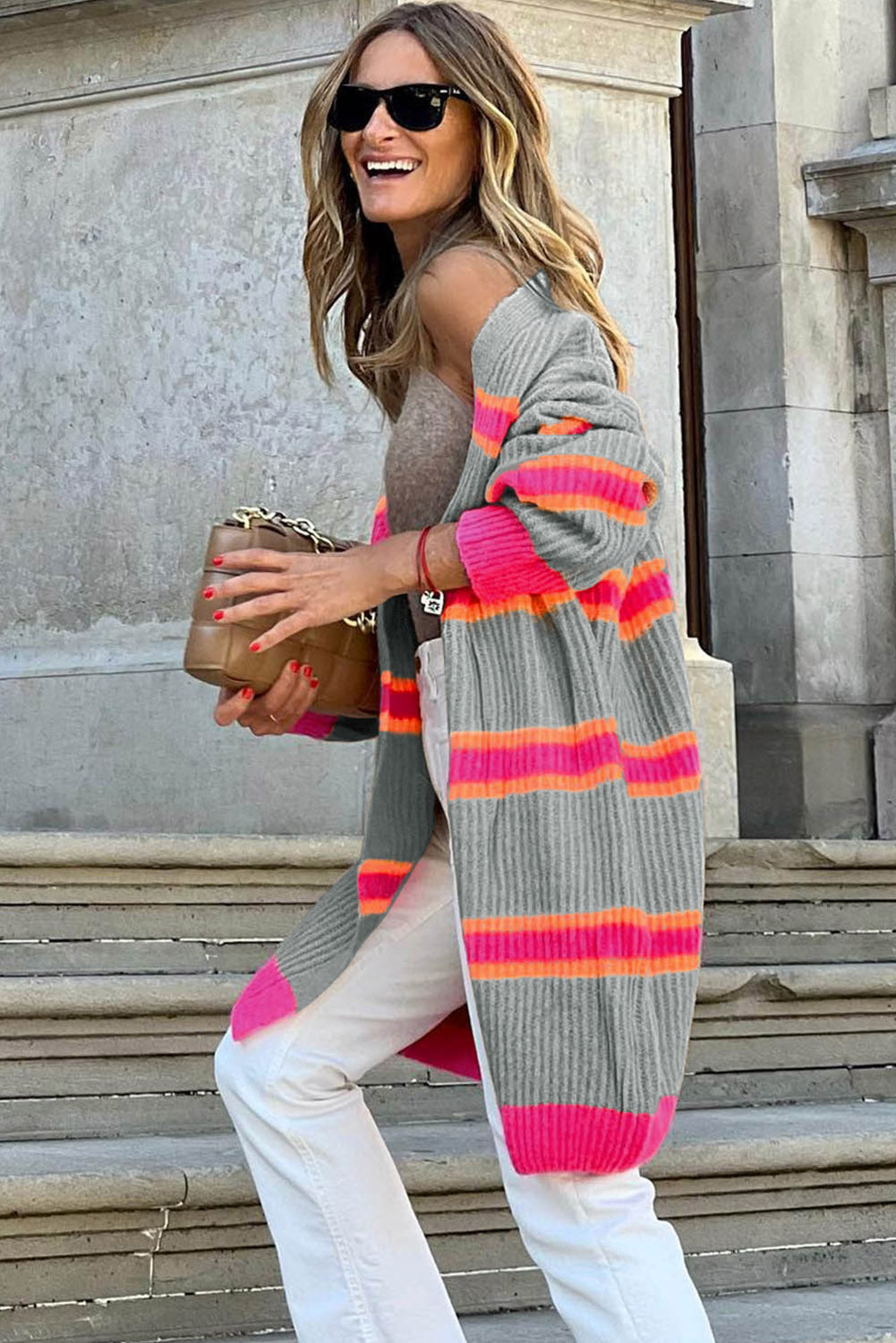 Striped Ribbed Long Sleeve Cardigan