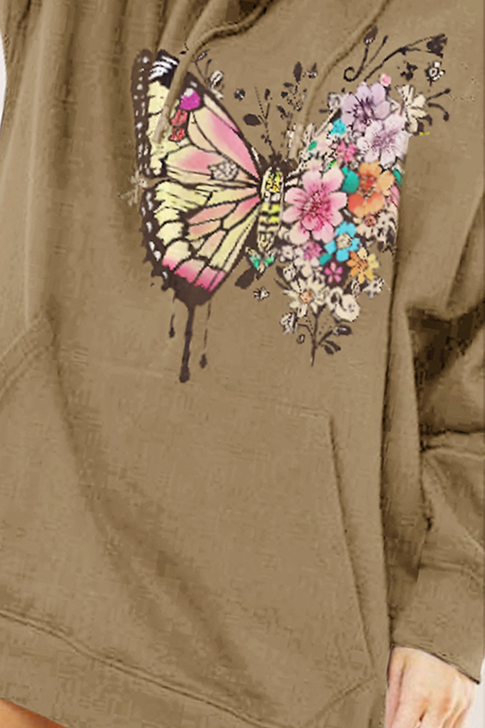 Butterfly-Floral Graphic Hooded Pullover