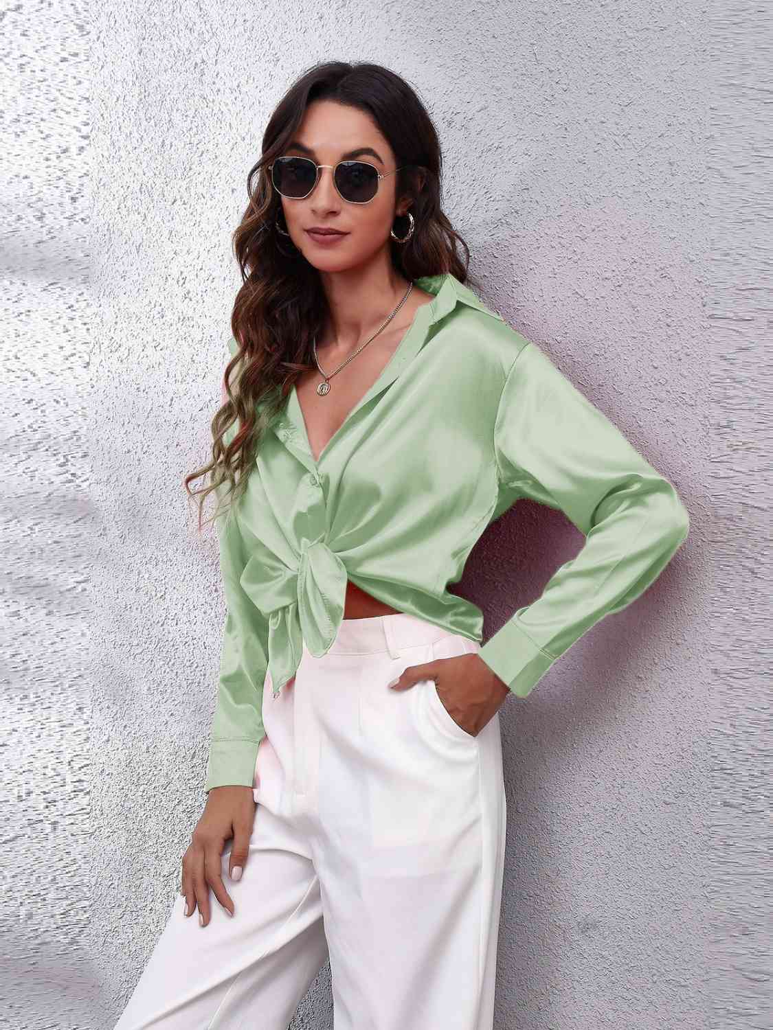 Satin Button Front Shirt