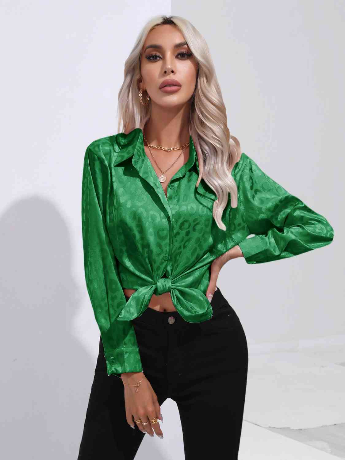 Contrast Print Satin Shirt