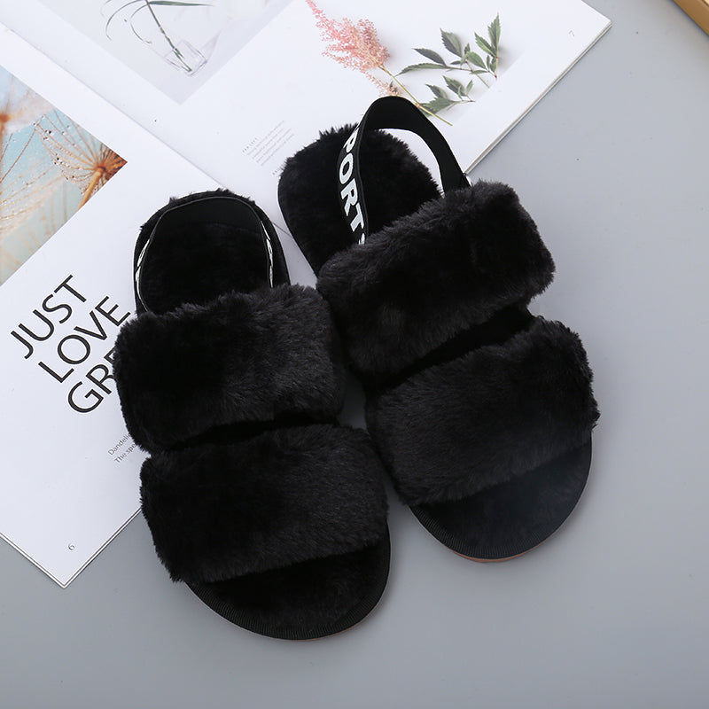 Faux Furry Open Toe Slippers