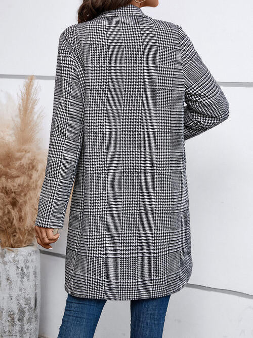 Houndstooth-Plaid Button Front Coat