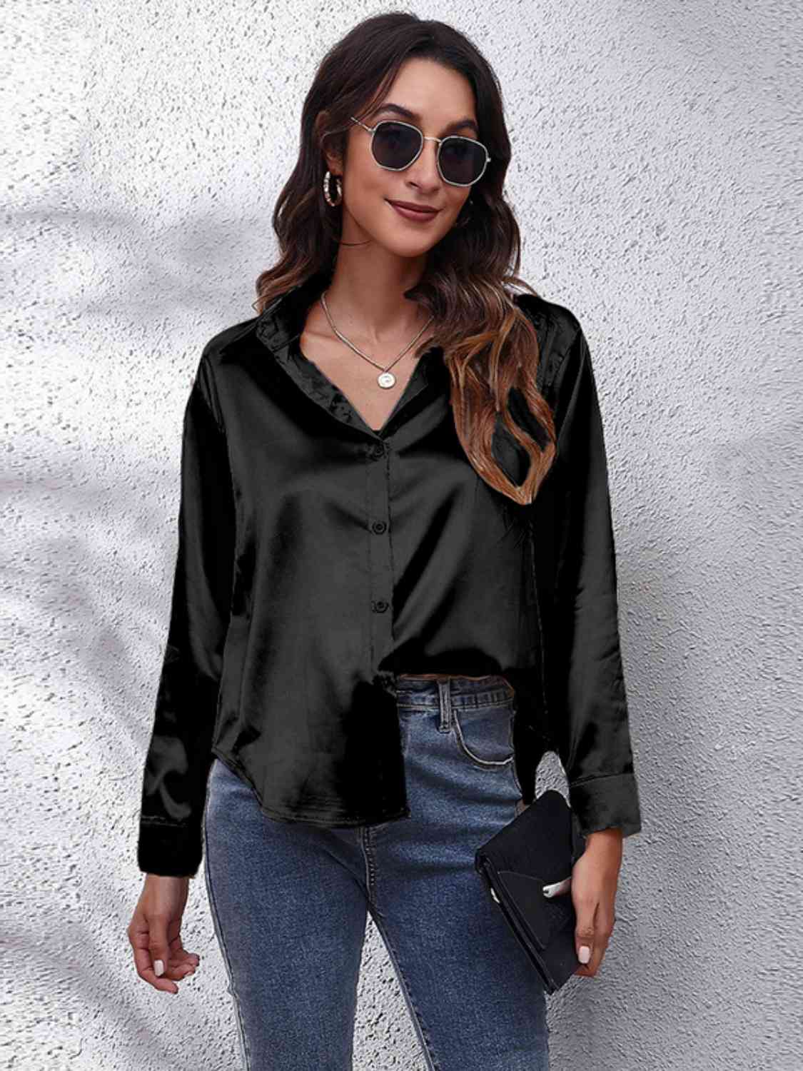 Satin Button Front Shirt