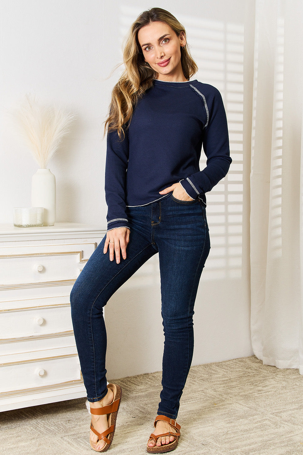 Navy Long Raglan Sleeve Top