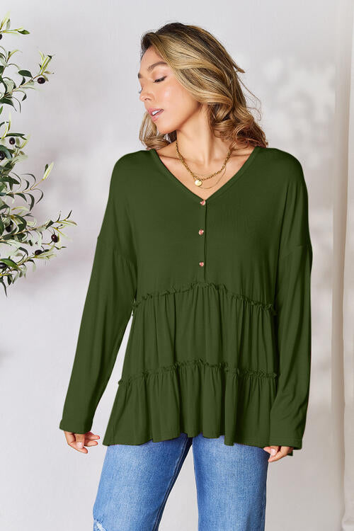 Long Sleeve Ruffle Hem Blouse