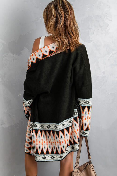 Geometric Print Accent Cardigan