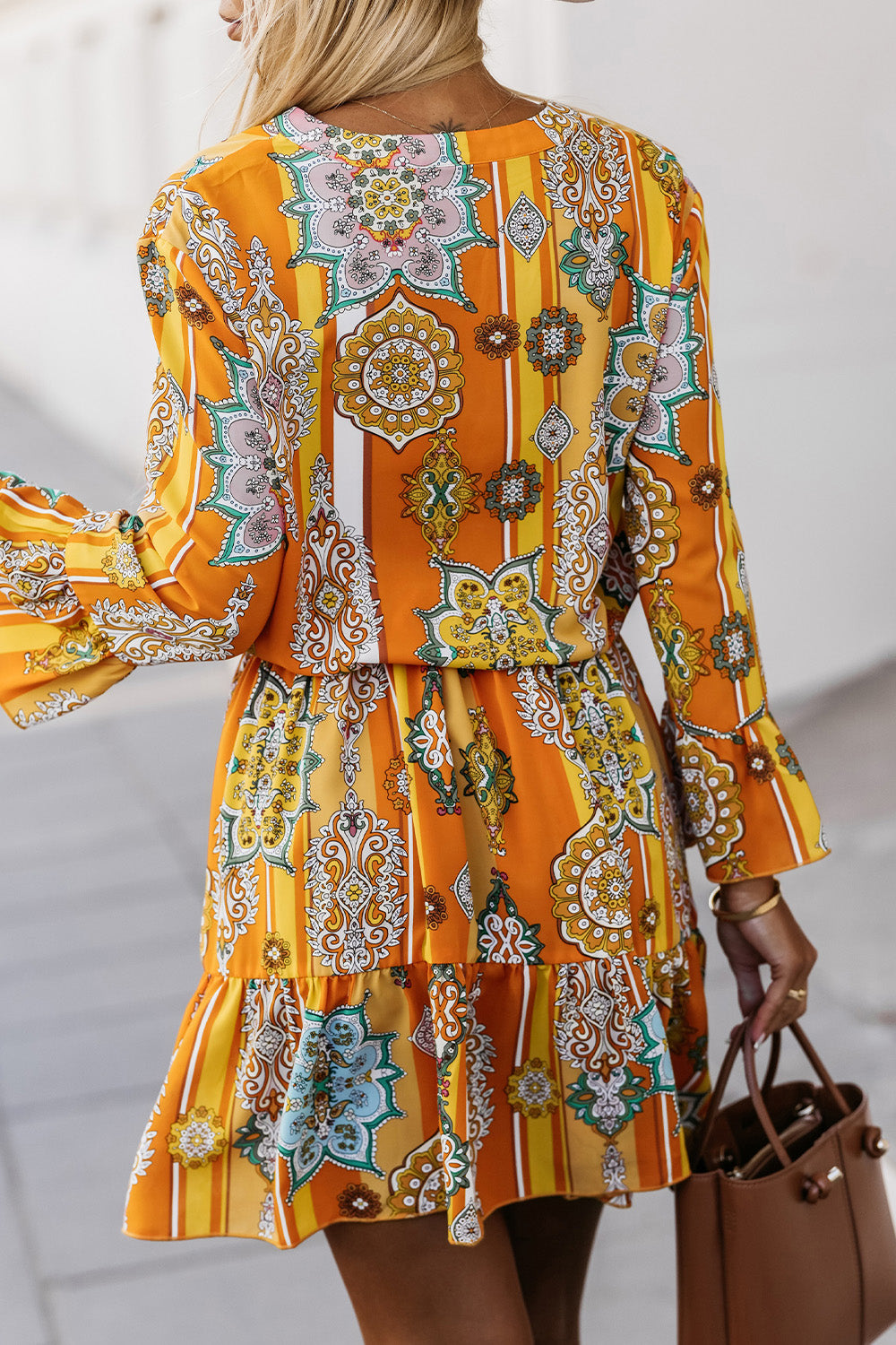 Multi-Print Flounce Sleeve Mini Dress