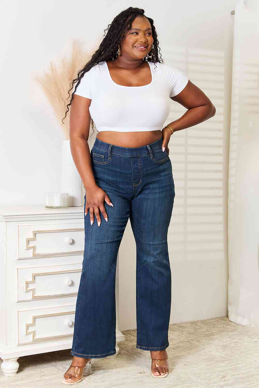 Judy Blue Elastic Waistband Straight Jeans