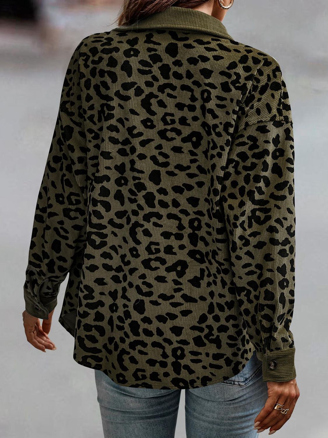 Leopard Print Corduroy Contrast Jacket