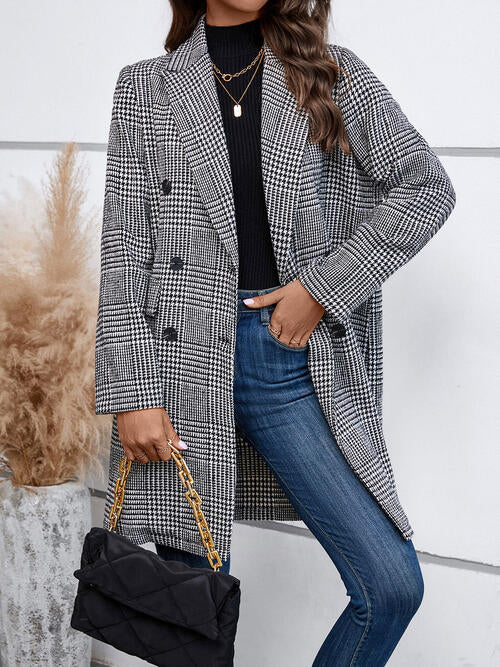 Houndstooth-Plaid Button Front Coat