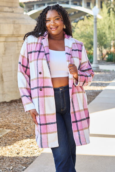 Plaid Button Lapel Collar Jacket