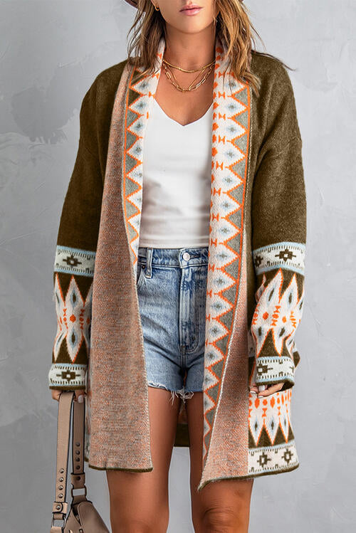 Geometric Print Accent Cardigan